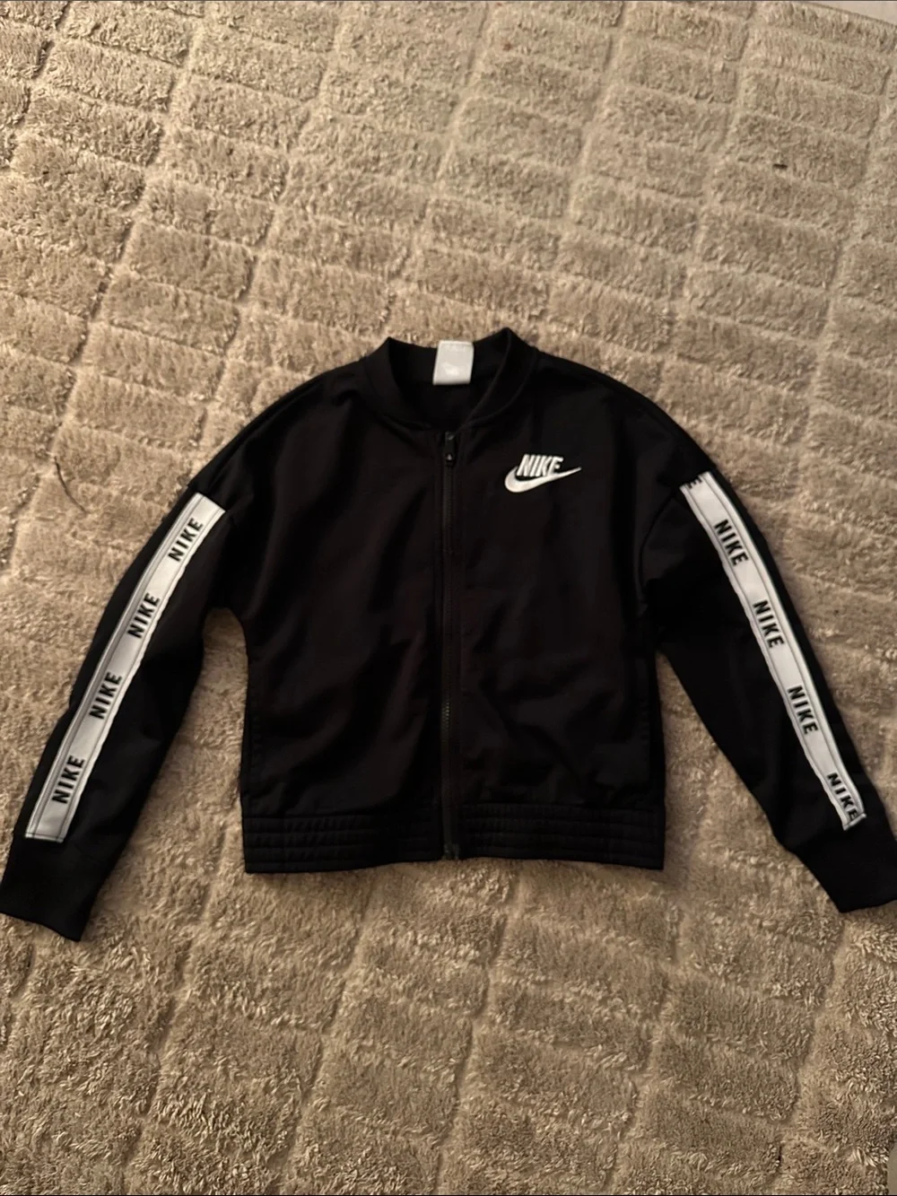 Nike Black Jacket with White Swoosh and Sleeve Stripes